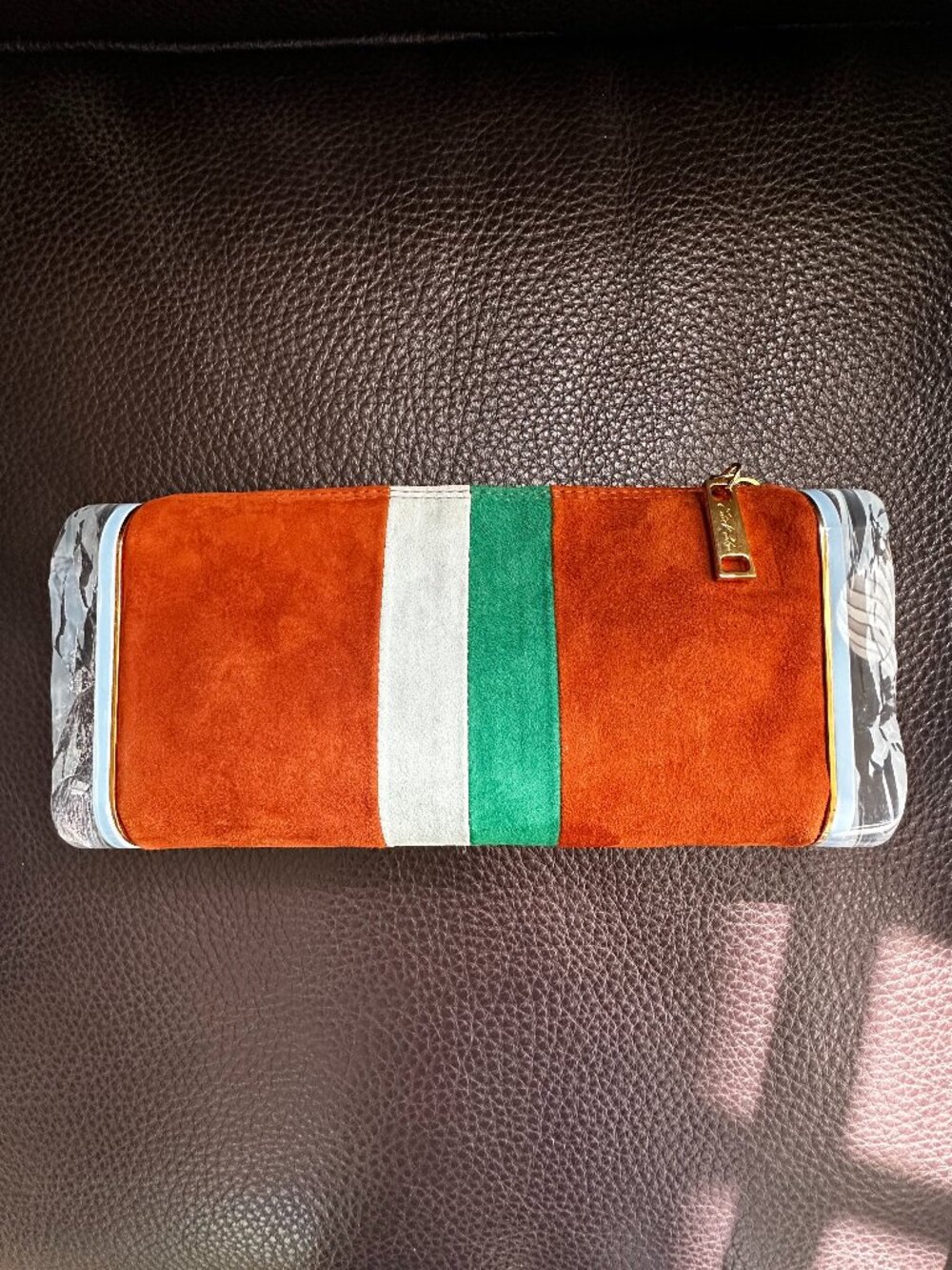 Brand New Edie Parker Soft Suede Striped Lara Clutch